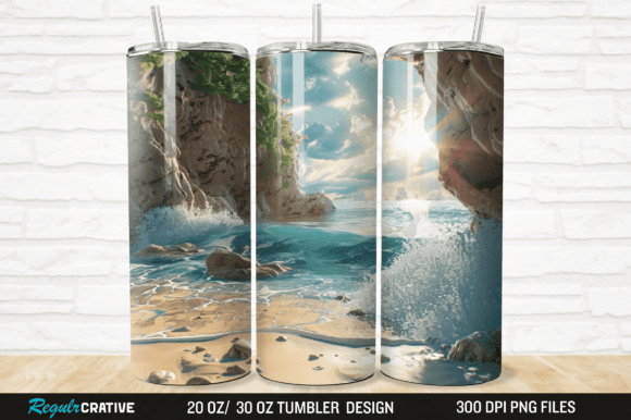 3D Beach Tumbler Wrap 20 & 30 Oz