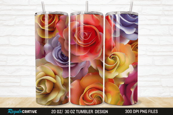 3D Colorful Roses Tumbler Wrap