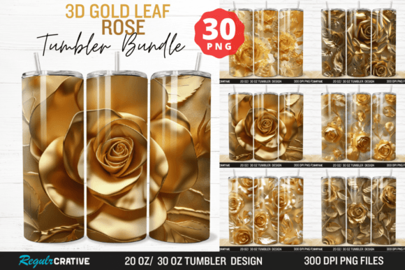3D Gold Leaf Rose Tumbler Wrap Bundle