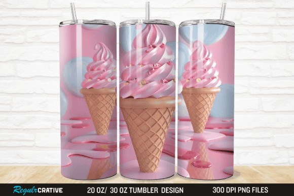 3D Ice Cream Cone Tumbler Wrap Design