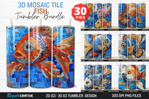 3D Mosaic Tile Fish Tumbler Wrap Bundle: Elevating Sublimation Design