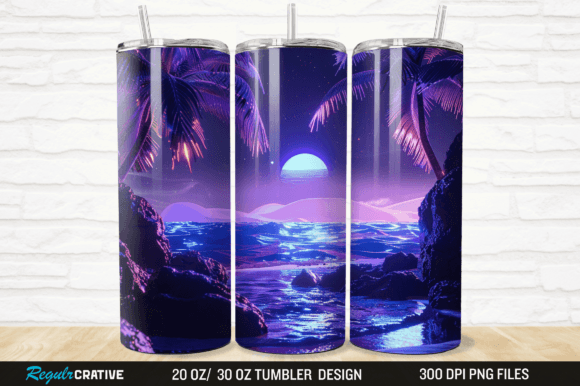 3D Neon Ocean Inspired Beach Tumbler PNG: Elevating Sublimation Designs