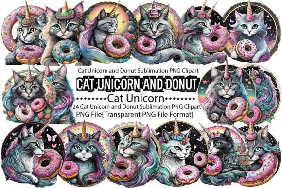 Cat Unicorn and Donut Sublimation Designs