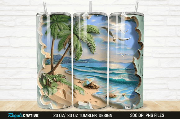 Elevate Designs with 3D Carved Tropical Beach Tumbler Wrap