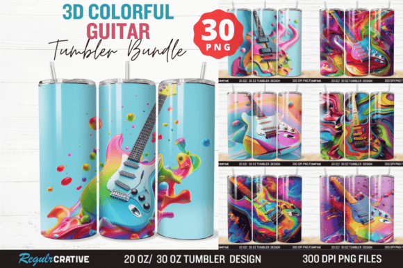 Elevating Sublimation Design: The Strategic Value of the 3D Colorful GUITAR Tumbler Wrap Bundle